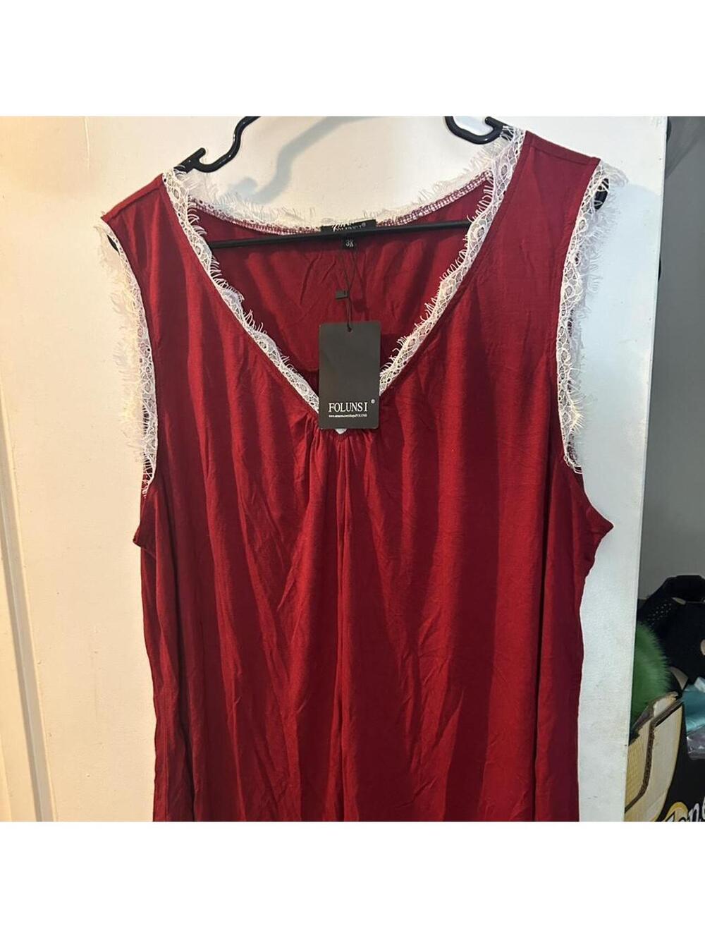 Foluns Red lace trim v cut top with a touch of elegance size 3XL